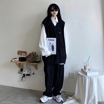 Take off curry people autumn and winter knitted vest vest solid color loose all-match men and women Japan and South Korea tide street students