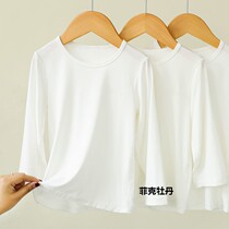 Childrens white bottoming shirt modal long-sleeved t-shirt men and women big children foreign style thin top ice silk baby autumn clothes