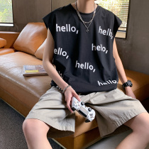 2022 Summer Alphabet Printed Sleeveless T-shirt Boy Loose Sports Hip Hop Trend Bf Outside Wearing Kan Shoulder Vest