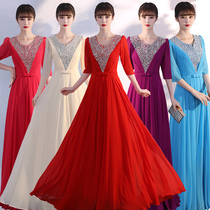 Cantata performance clothing female long dress middle-aged modern elegant evening dress 2021 new banquet thin custom