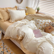 Cotton sheets four-piece set Cotton 100 summer lace duvet cover for girls student dormitory single bed three-piece set 4