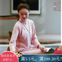 Tea clothes womens suits Chinese Zen womens long Tang clothes Zen clothes work clothes improved cheongsam style tops autumn and winter