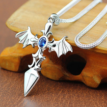 S925 sterling silver devil sword pendant mens necklace domineering personality cross pendant Japanese and Korean handsome jewelry