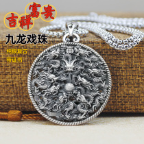 s999 sterling silver Kowloon play bead pendant mens foot silver faucet necklace domineering retro Xianglong jewelry fashion gift