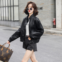 Short PU leather womens coat 2021 autumn new womens Korean edition long-sleeved fashion motorcycle leather jacket small jacket