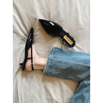 Grape mother Studiolee new fragrance French tip behind the empty bag sandals kitten heel shoes