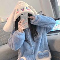 Jade Gui dog coral suede pyjamas woman 2021 new strawberry bear autumn winter sleeping robe garnter thickened with long-style bathrobe