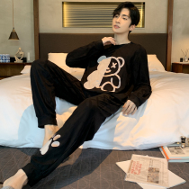 Modal pajamas mens spring and autumn long sleeves four seasons college student home wear set 2022 new