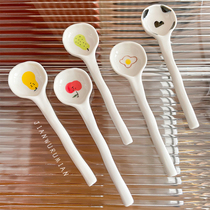 See things like faces cute and irregular hand-painted cartoon spoons retro rough pottery ins style girly heart soup spoon dessert spoon