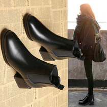 Soft leather coarse heel Martin boots woman 2022 new spring autumn single boot black Slim Tall heel Thin boots with short boots