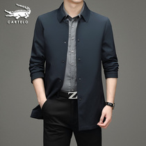 Crocodile men trench coat long 2021 spring and autumn thin lapel casual middle-aged dad jacket jacket jacket jacket