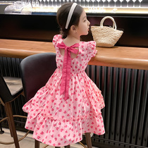  Girls cotton dress summer 2021 new Western style girls childrens clothing princess skirt floral childrens skirt summer