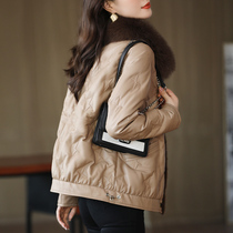 Mu Bai 2021 New sheep leather leather down jacket womens short Korean embossed leather jacket Haining fur coat