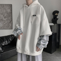 Fake two hooded sweatshirt mens trend ins Hong Kong wind top Korean version of the trend loose spring and autumn Harajuku couple coat