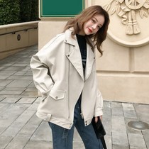 Locomotive leather jacket women 2021 new little man autumn and winter pop super fire high grade fried street leather jacket cool