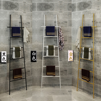 Nordic ladder towel rack floor-standing non-perforated toilet rack bathroom rack storage rack hanging rack Black