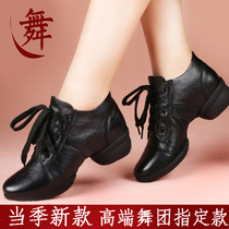 2022 New Square Dance Shoes Womens Four Seasons Dance Shoes Soft Bottom Genuine Leather Dancing Shoes Adults Ghost Step Water Soldiers Leather Shoes