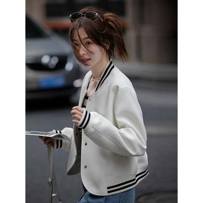 taobao agent Baseball uniform, white mini-skirt, spring jacket, top, American style, long sleeve