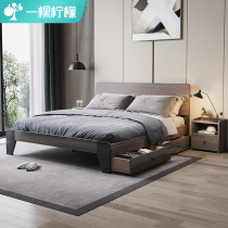 Solid wood bed modern simple light luxury Board bed rental room Master Bedroom 1 5 meters 1 8 meters double bed single bed 1 2