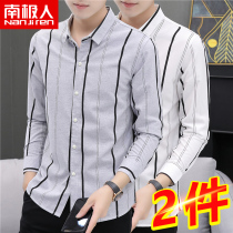 Antarctic striped shirt mens long-sleeved Korean version of the trend spring and autumn casual shirt slim all-match business top