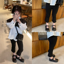 TOTAL CHILD CLOTHING SPRING CHILDREN NEW SMALL BLACK PANTS GIRL ELASTIC MICRO-HORN PANTS TRENDY SASHIMI PANTS TRENDY UNDERPANTS
