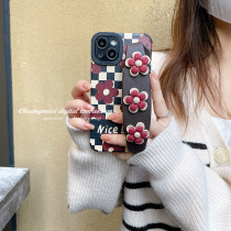 Retro check wine red flowers suitable for oppoa55 phone case wristband a93 new a5a8a 9 personality Tide brand a11x women a32a72 all-inclusive lens a3a91