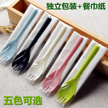Disposable Spoon pudding spoon cake fork plastic long handle spoon dessert spoon takeaway super hard ice cream spoon