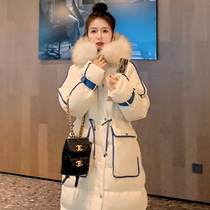 2021 new explosive down cotton jacket womens winter long knee waist Korean loose padded padded jacket winter coat