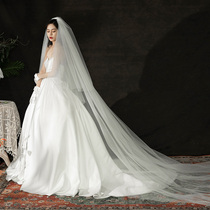 082 Bride Wedding Simple main wedding dress long tailing head yarn headdress 2021 New puffy double wedding veil