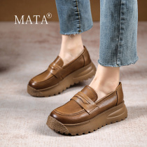 2022 Spring paragraph retro small crowdDesign Sensation Leather Shoes Woman Pine Cakes Thick Bottom Heightening Genuine Leather Casual Womens Shoes Bull Leather Single Shoes