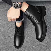 Black Martin Boots Man High Help Genuine Leather Tooling Boots for Inn Wind Garnapping Cotton Shoots Locomotive Boots Fall Mens Shoes