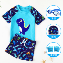 Childrens swimsuit boy Summer Split new sunscreen quick-drying professional swimming trunks baby small and large child swimming set equipment