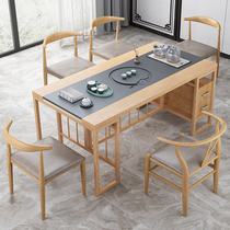 Ash tea table and chair combination solid wood tea table iron tea table new Chinese office tea table marble tea table