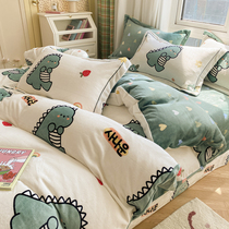 Cartoon children thick warm milk velvet three or four piece set hipster short hair baby sheets bed hats student single