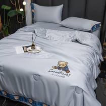 The thin air conditioning is washed by ice silk summer cold by four sets of single summer children cartoon Spring and autumn quilt core washable bed linen