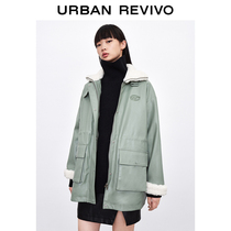 UR2021 autumn and winter new womens fashion embroidery drawstring plush lapel loose coat WV42R1EN2000