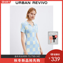 UR2021 autumn new womens vintage temperament colorblock check V-neck treasure dress WG27R9FE2000