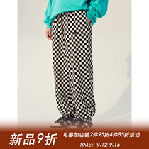 square houlest Tide Tide Board Plaid Sweatpants Sweatpants Drawstring Couple casual trousers