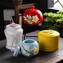 Handmade flower ceramic storage size cans tea dried fruit snacks medicinal materials sealed cans jewelry storage boxes home furnishings