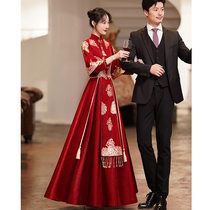 Bride Toast Dress 2022 New winter senior Chinese Xiuhe red long sleeve wedding dress female winter