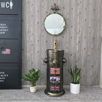 Creative Industrial Wind Retro Round Iron Art Washbasin Integrated Column Basin Toilet Washbasin Floor Washing Terrace
