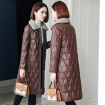Leather down jacket women 2021 Winter new slim mother dress Haining sheep leather jacket long