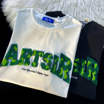 ARTSIR American street letter flocking embroidered short sleeve t-shirt male summer boarder oversize couple half sleeves