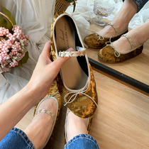 Italy imported 2021 autumn and winter New Anniel velvet Mary Jane five-pointed star flat ballet leather womens shoes