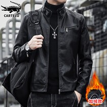 Crocodile autumn and winter leather men's slim trend handsome black ruffian handsome motorcycle leather jacket coat men's spring and autumn style