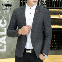 Crocodile winter small suit jacket men's slim handsome business leisure trend spring and autumn plaid suit men's clothing
