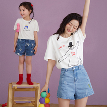 Mini-Balabala (Sun Jiarts joint) pro-sub-dress 2021 summer clothing childrens denim shorts family of three