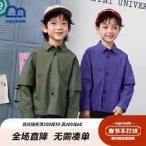 Mini Balabala children's shirt 2022 boys baby retro cotton long sleeve shirt
