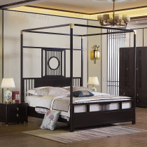 New Chinese shelf bed 1 8 meters 2 meters pillar bed Ebony wood walnut Ebony wedding bed four-poster bed customization