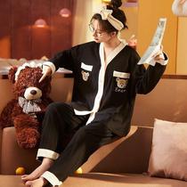 2021 new pajamas women autumn suit loose Korean student ins long sleeve cardigan spring and autumn home clothes women